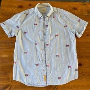 Men’s Scotch & Soda Short Sleeve Button up Shirt (Large) pink snorkles
